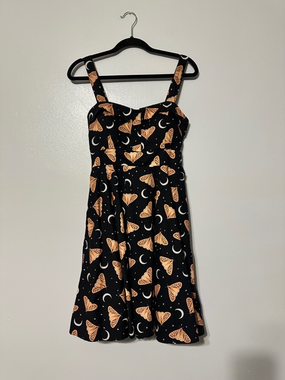 Eva Rose Retro Moth & Moon Dress Fit & Flare Black Pink Medium - Picture 3 of 8